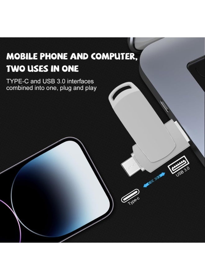 Naxifly USB Flash Drive, Dual Drive, 2TB Fast Speed Flash Stick Memory Stick External Storage Compatible for iPhone/PC/iPad/Type C/Lightning Connector (Silver) - Image 2